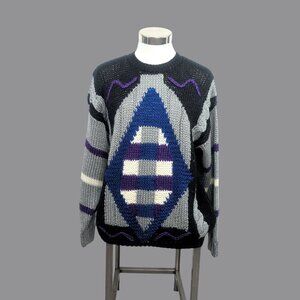 Vintage 80s Pierre Cardin Sweater Medium Black Geometric